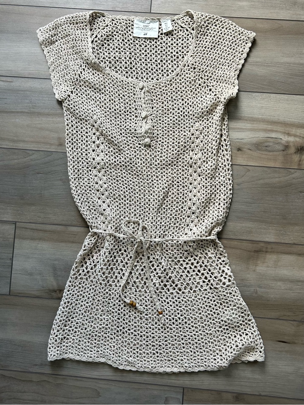 H&M Crochet Swim Cover-Up Tunic in Cream Size S